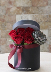 Kutu İçinde Kırmızı Güller ve Sukulent ile hazırlanan şık ürünümüzle sevdiklerinizi mutlu edebilirsiniz.