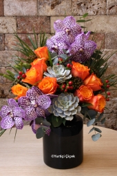   Canım Sevgilim Serisi ile Sevgilinize en özel aranjmanı hediye edebilirsiniz.<br />
9 Turuncu Gül, 3 Vanda Mor Orkide, 2 Kaktüs, Egzotik Kırmızı Hiperikum ve Brunia çiçekleri ile hazırlanan özel tasarımımız.<br />
Boy: 35 cm